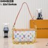M13404 Black Color White Color Coated Canvas Pochette Accessoires Bag
