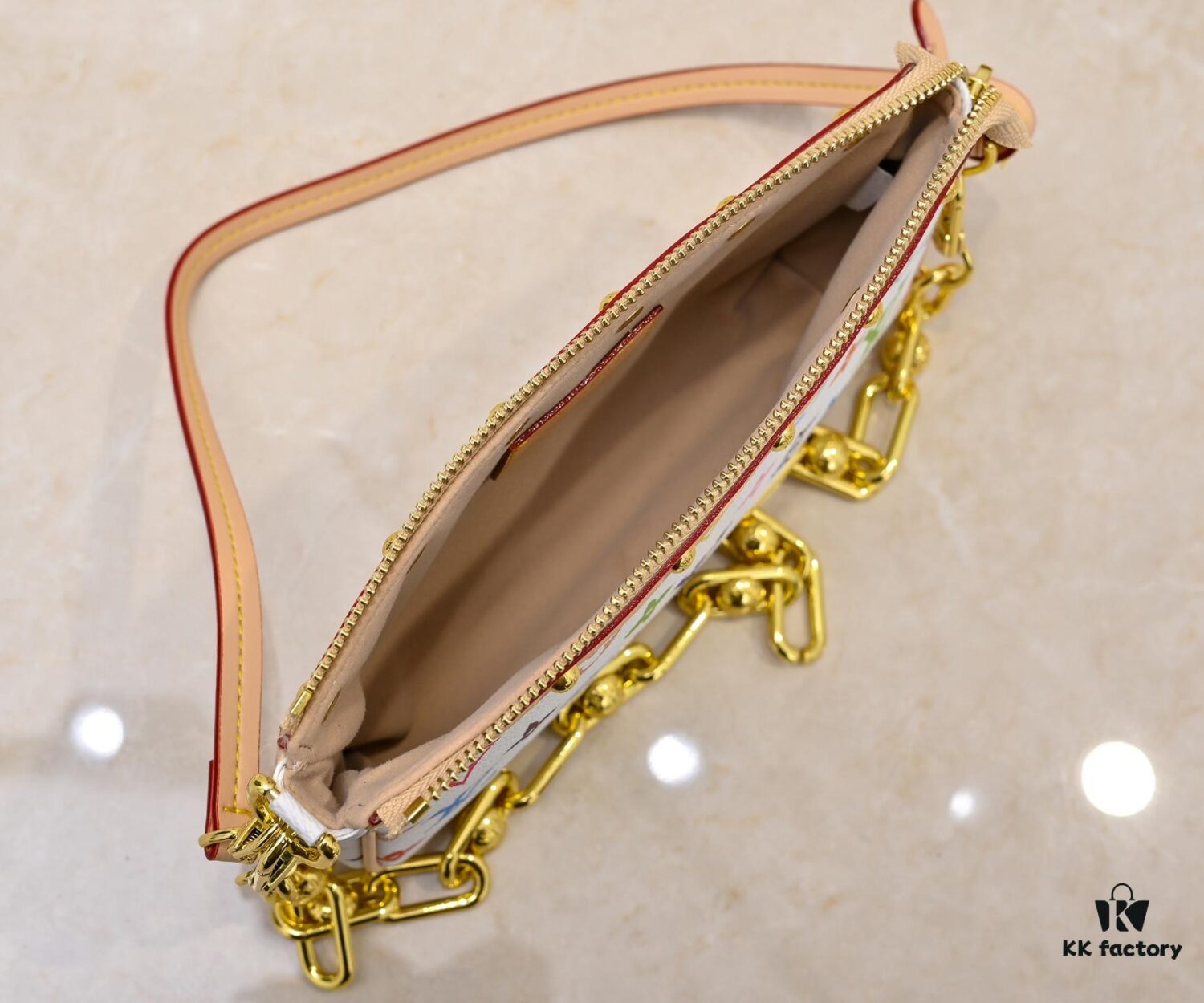 M13404 Black Color White Color Coated Canvas Pochette Accessoires Bag