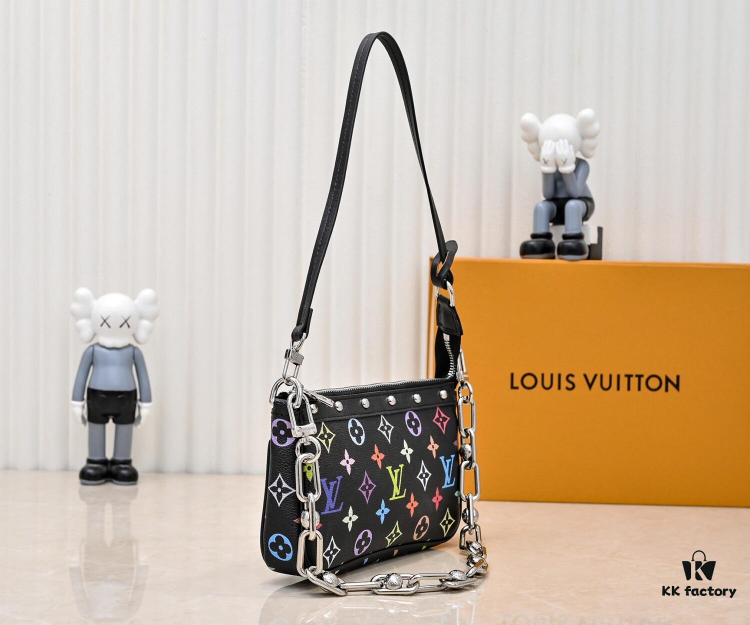 M13404 Black and White Coated Canvas Pochette Accessoires Bag