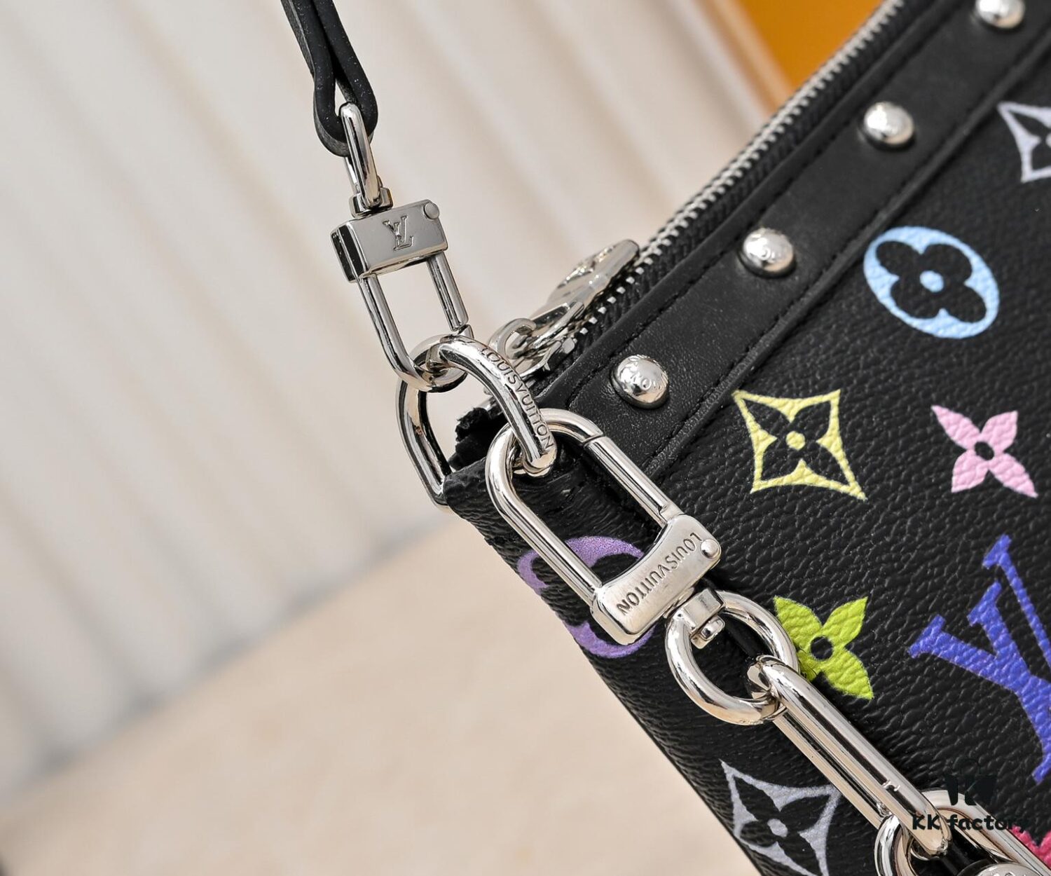 M13404 Black and White Coated Canvas Pochette Accessoires Bag