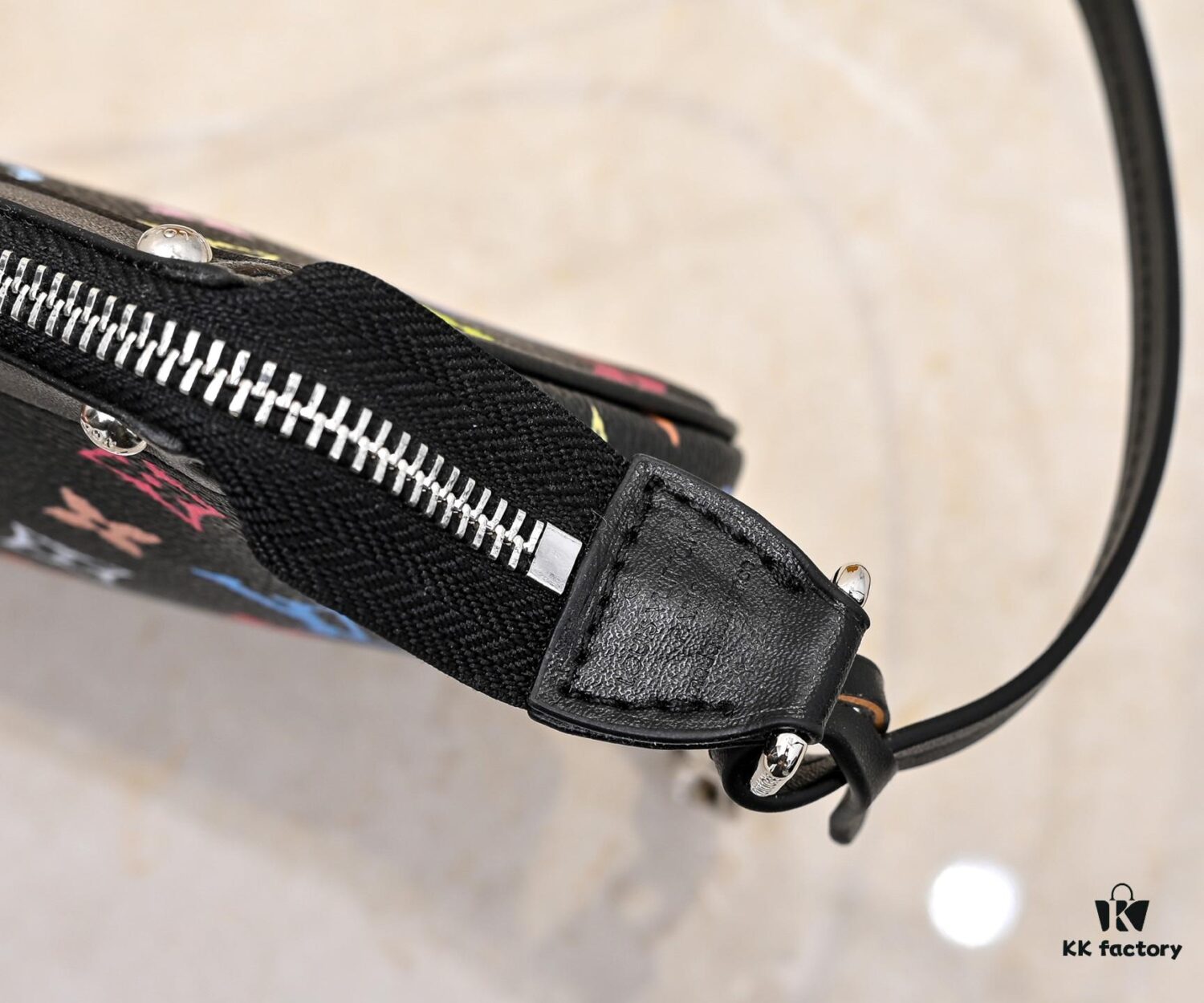 M13404 Black and White Coated Canvas Pochette Accessoires Bag