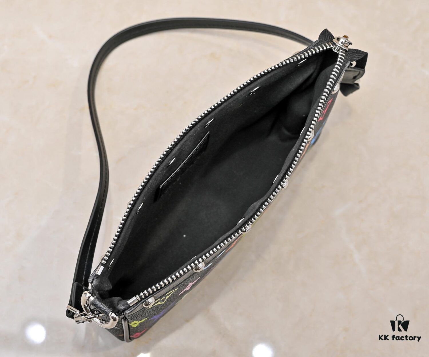 M13404 Black and White Coated Canvas Pochette Accessoires Bag