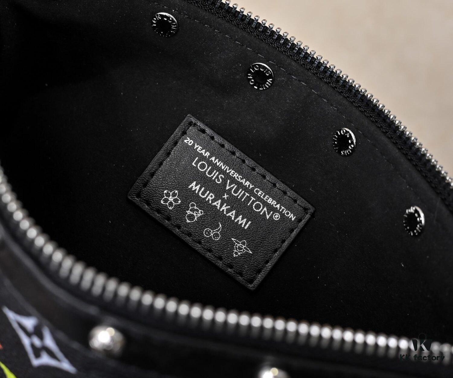 M13404 Black and White Coated Canvas Pochette Accessoires Bag