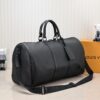 KEEPALL BANDOULIÈRE 50 Travel Bag in Black Grained Leather with Aerogram Design