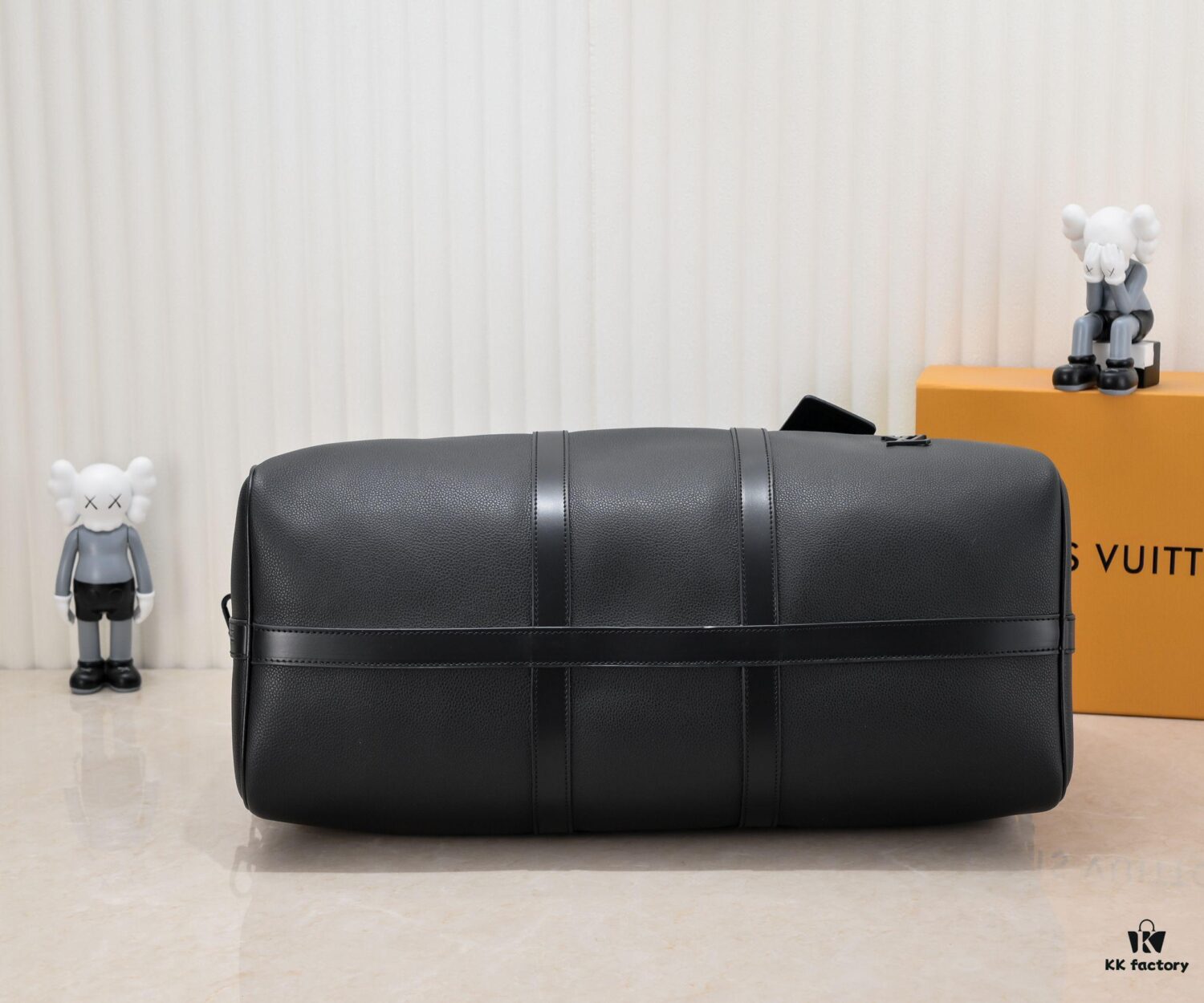 KEEPALL BANDOULIÈRE 50 Travel Bag in Black Grained Leather with Aerogram Design