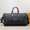 KEEPALL BANDOULIÈRE 50 Travel Bag in Black Grained Leather with Aerogram Design