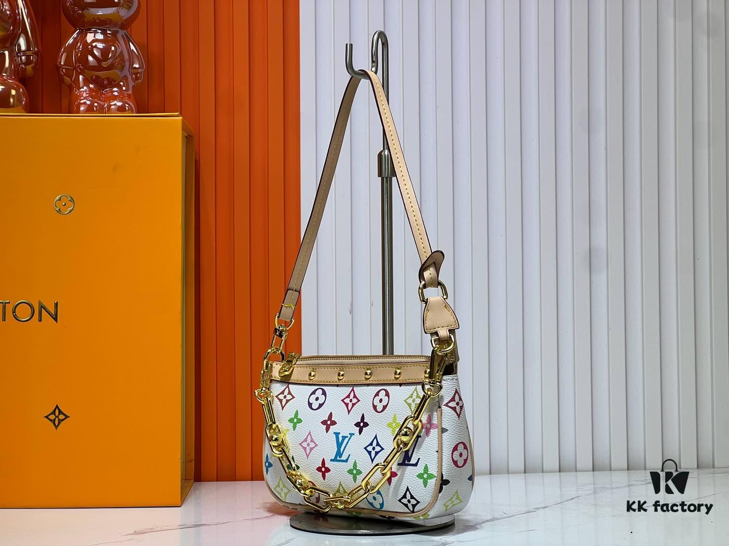 M13404 Black and White Pochoir Coated Canvas Pochette Accessoires Bag