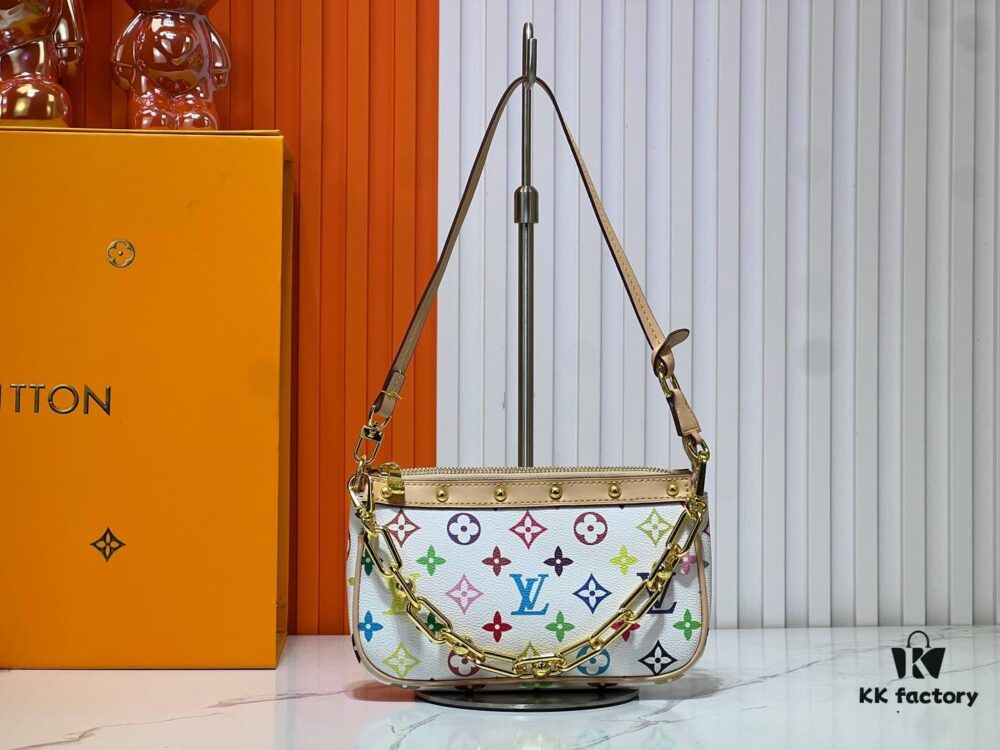 M13404 Black and White Pochoir Coated Canvas Pochette Accessoires Bag