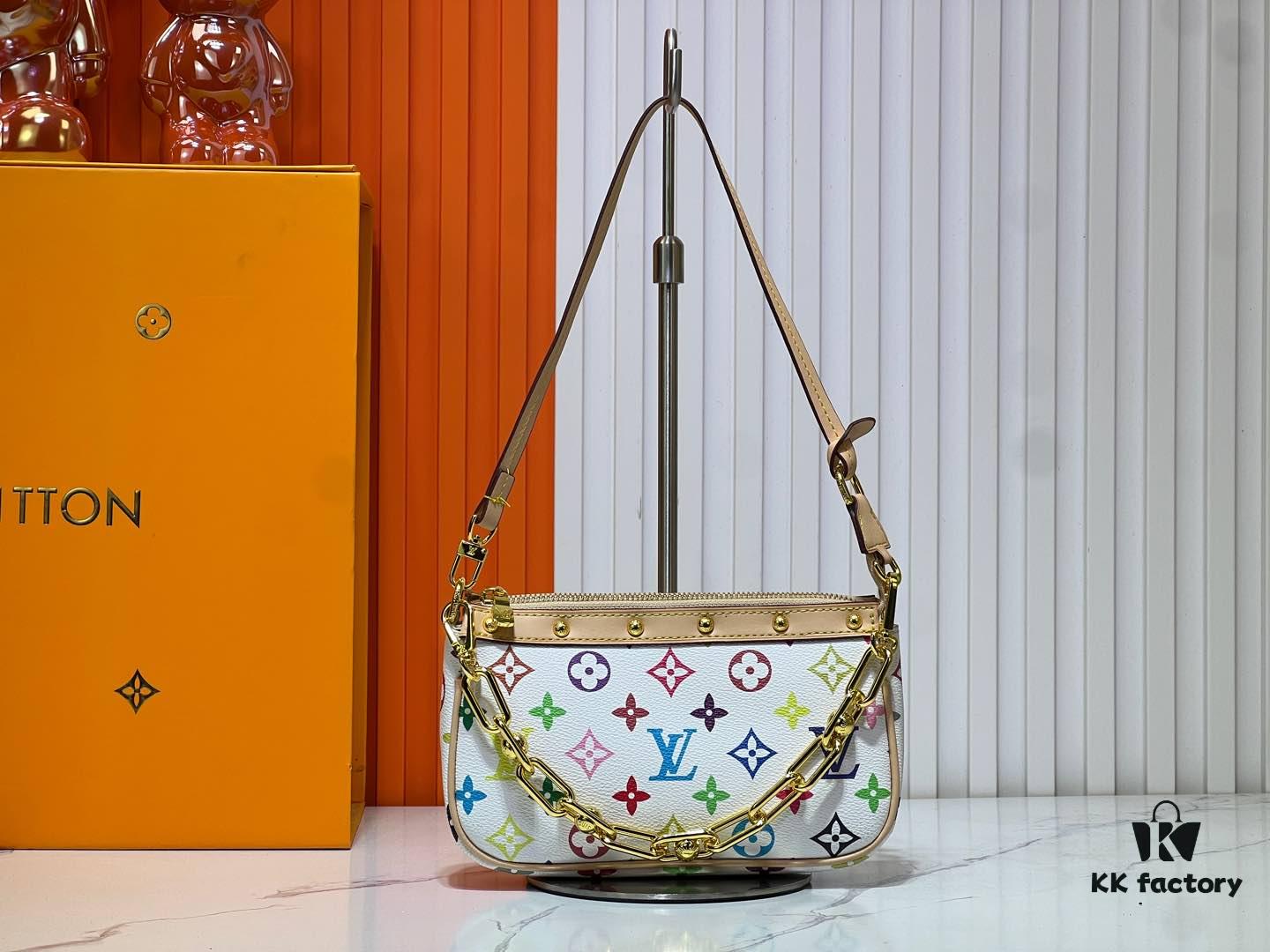 M13404 Black and White Pochoir Coated Canvas Pochette Accessoires Bag