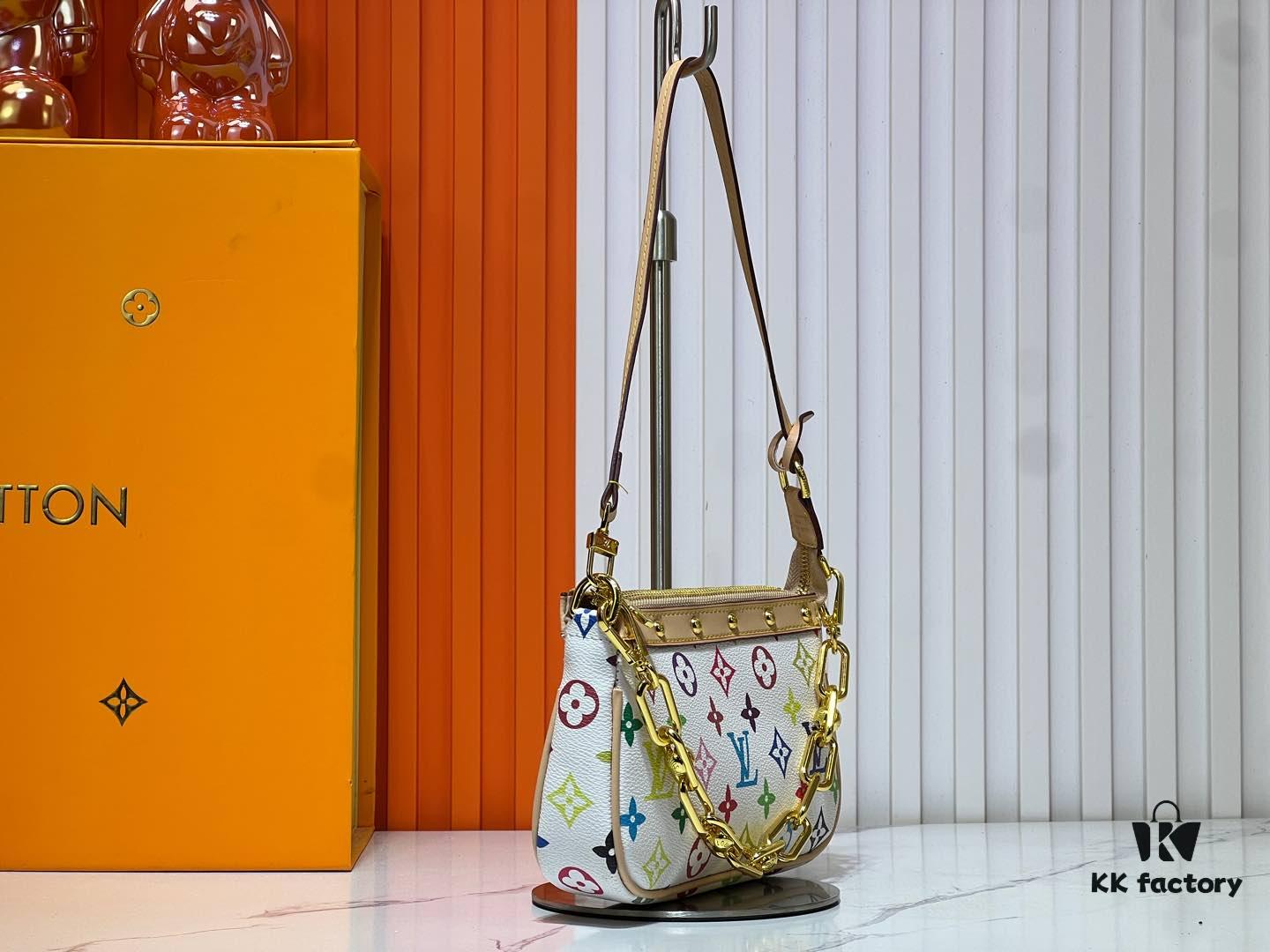 M13404 Black and White Pochoir Coated Canvas Pochette Accessoires Bag