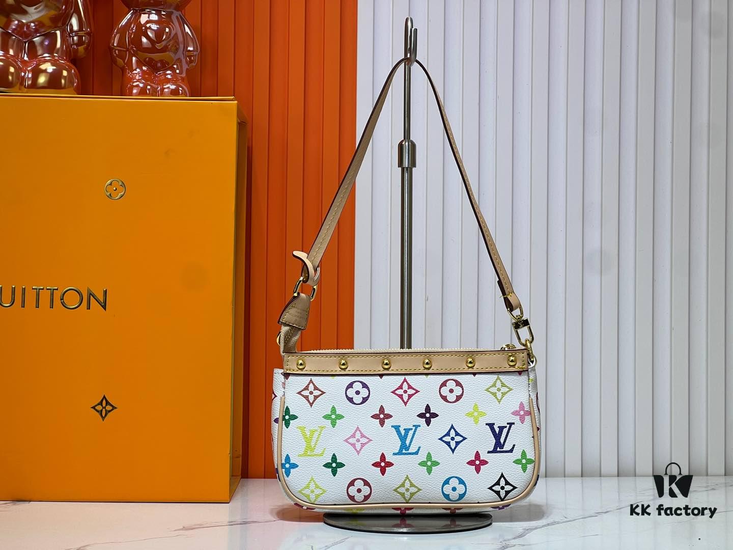 M13404 Black and White Pochoir Coated Canvas Pochette Accessoires Bag