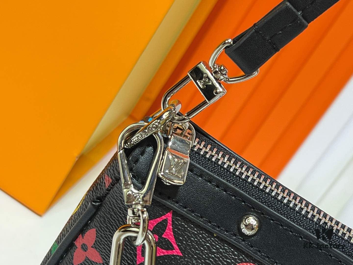 M13404 Black and White Coated Canvas Pochette Accessoires Bag