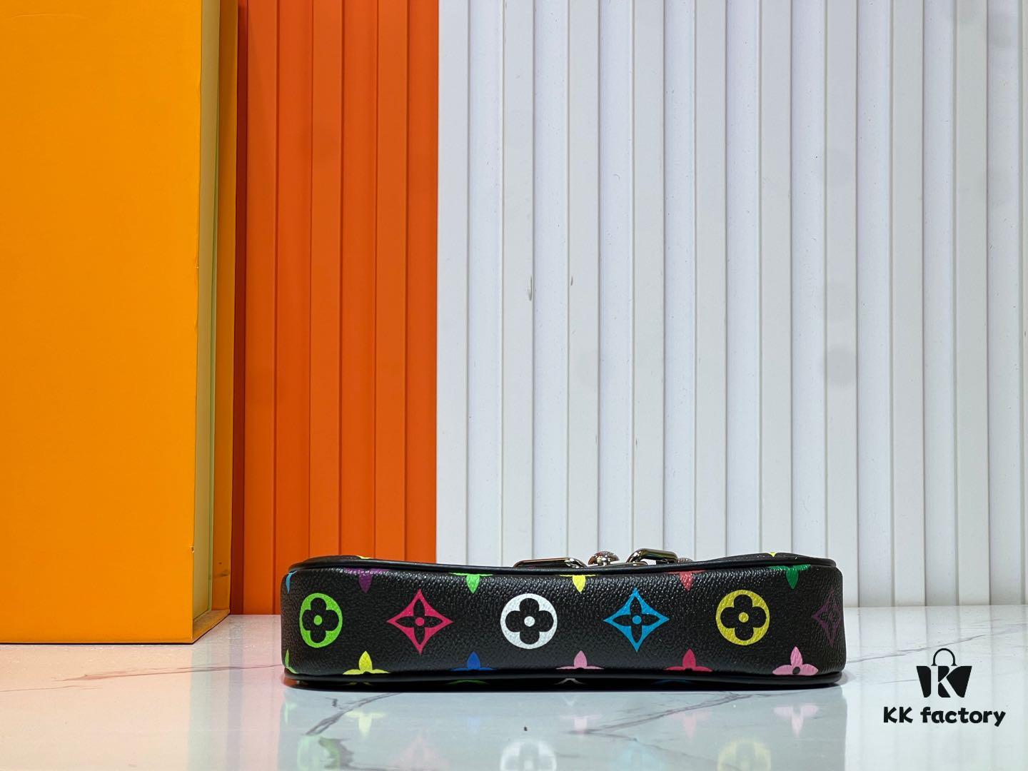 M13404 Black and White Coated Canvas Pochette Accessoires Bag