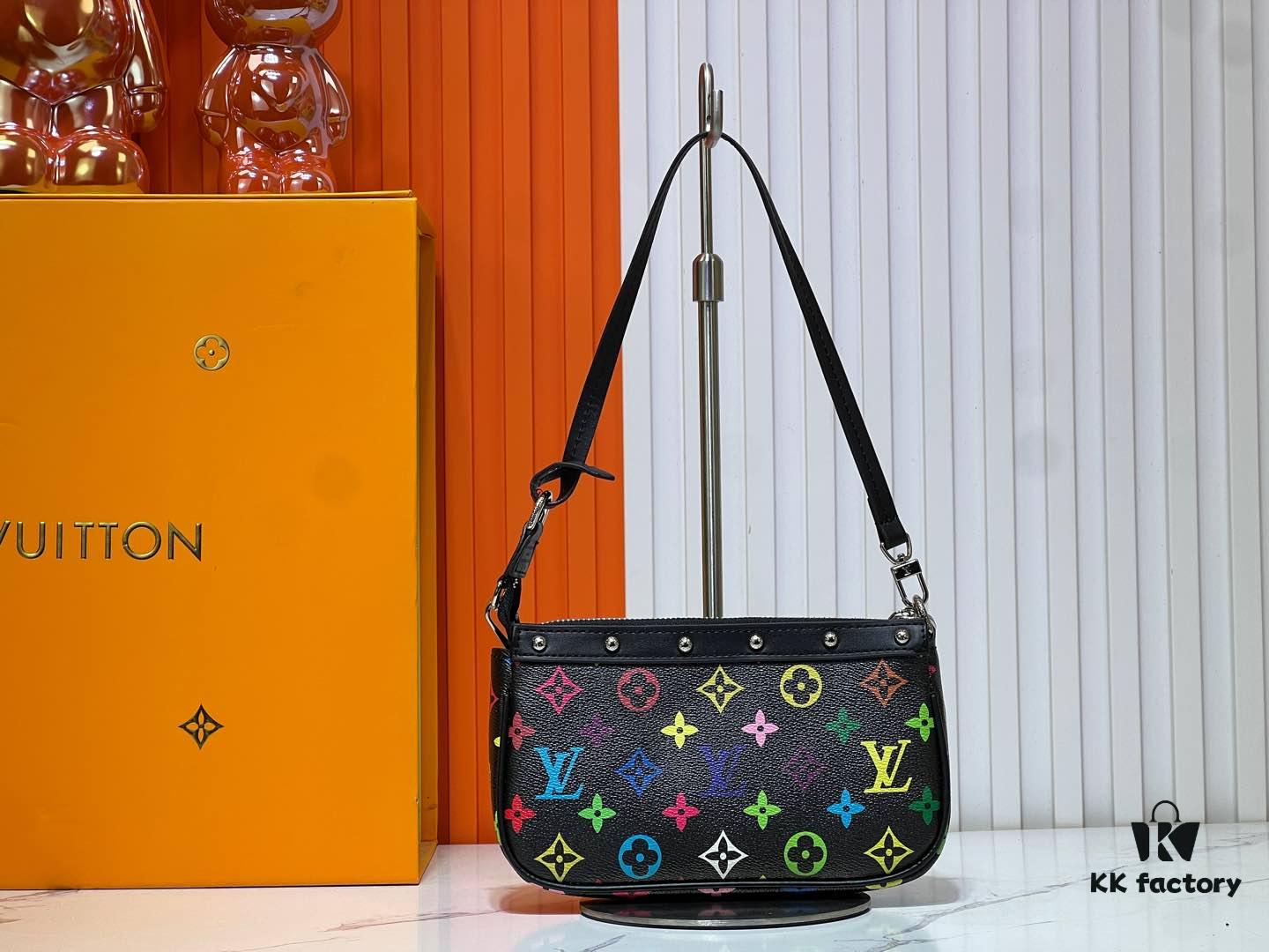 M13404 Black and White Coated Canvas Pochette Accessoires Bag