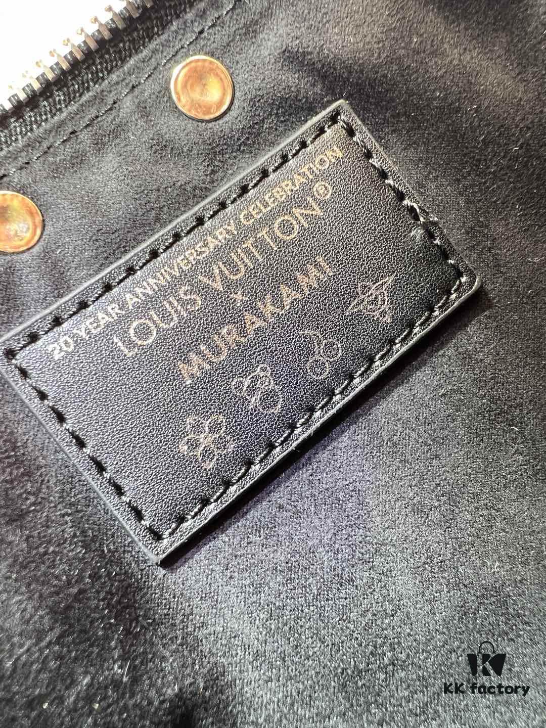 M13404 Black and White Coated Canvas Pochette Accessoires Bag