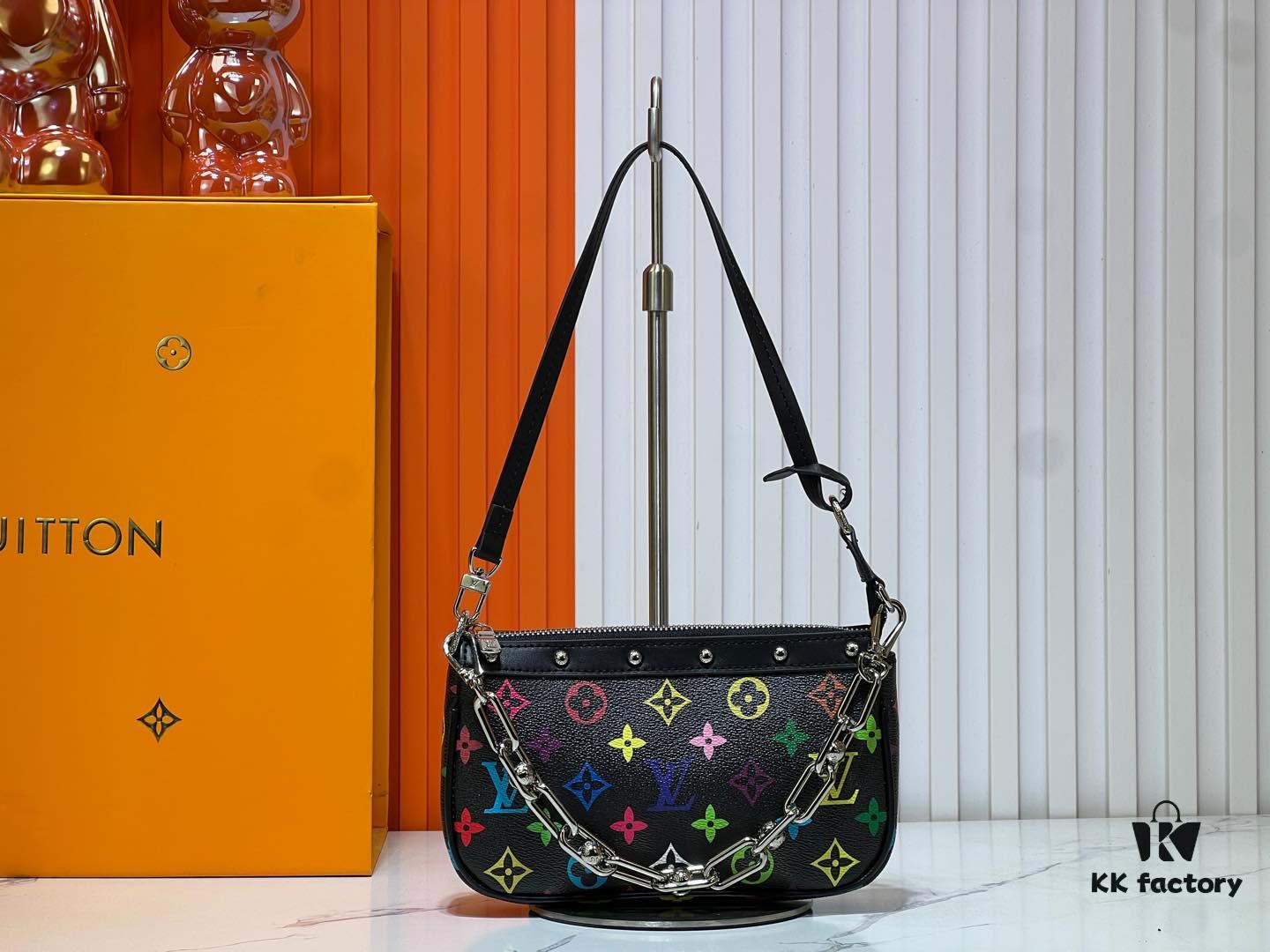 M13404 Black and White Coated Canvas Pochette Accessoires Bag