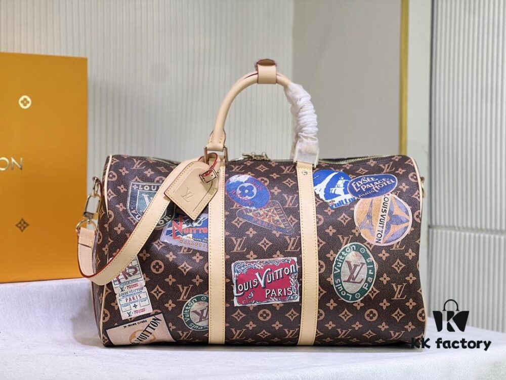 Color-changing Yellow Skin 👍 M24960 M41416 This Keepall Bandoulière 45 Travel Bag Features Monogram Canvas with Cowhide Leather Trims and Louis Vuitton Travel Stickers Exuding a Vintage Charm