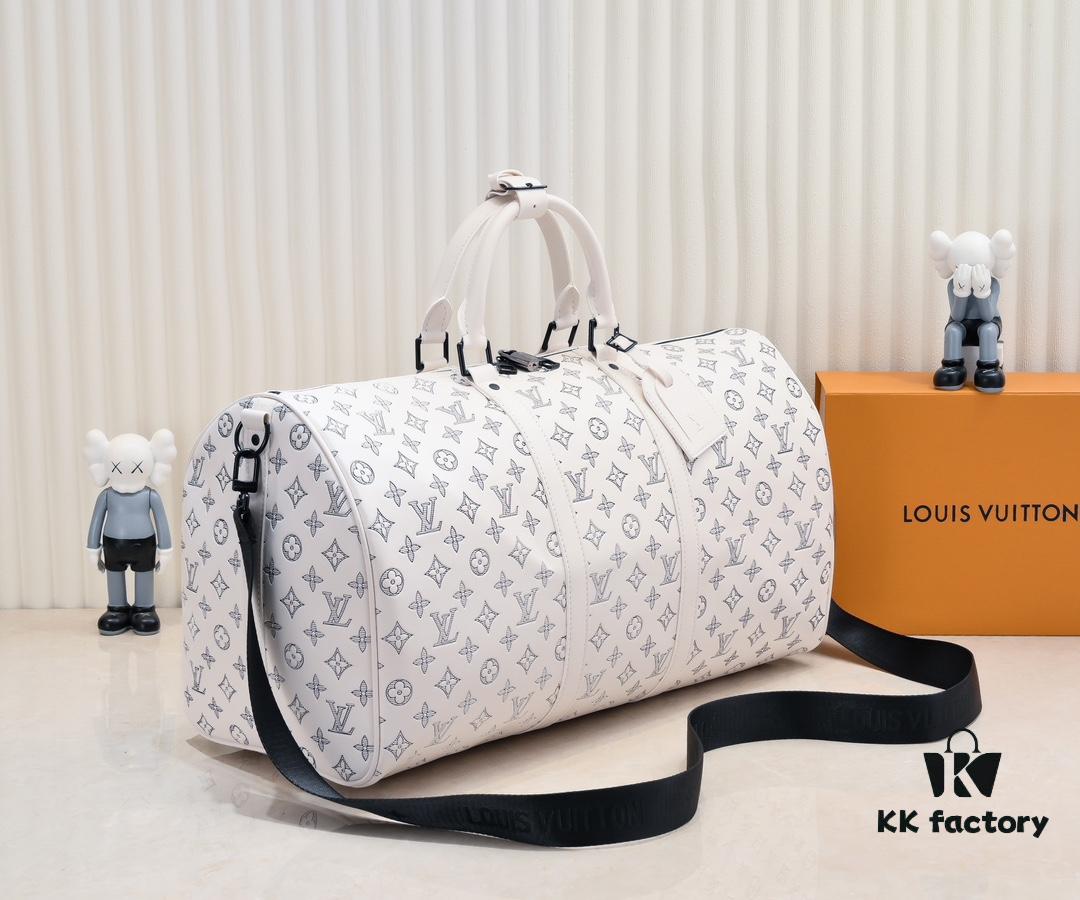 Exclusive Real Photo M24953 41416 New Version Louis Vuitton Classic Keepall Travel Bag in Monogram Shadow Leather