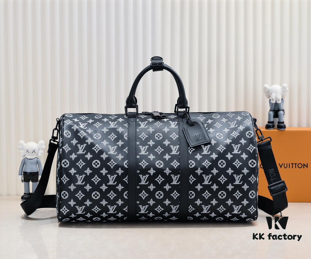Exclusive In-Stock M24953 41416 New Version Louis Vuitton Classic Keepall Travel Bag Unveils Modern Charm of Monogram Shadow Leather