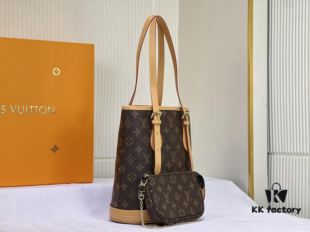 Vintage Yellow Skin High-Quality Original Style Louis Vuitton LV New Women's Shoulder Bag, Drum Bag M42238, Mother-and-Child Bag Design, Practical and Premium Craftsmanship, 23*26*16cm