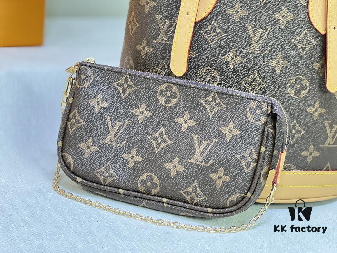 Vintage Yellow Skin High-Quality Original Style Louis Vuitton LV New Women's Shoulder Bag, Drum Bag M42238, Mother-and-Child Bag Design, Practical and Premium Craftsmanship, 23*26*16cm