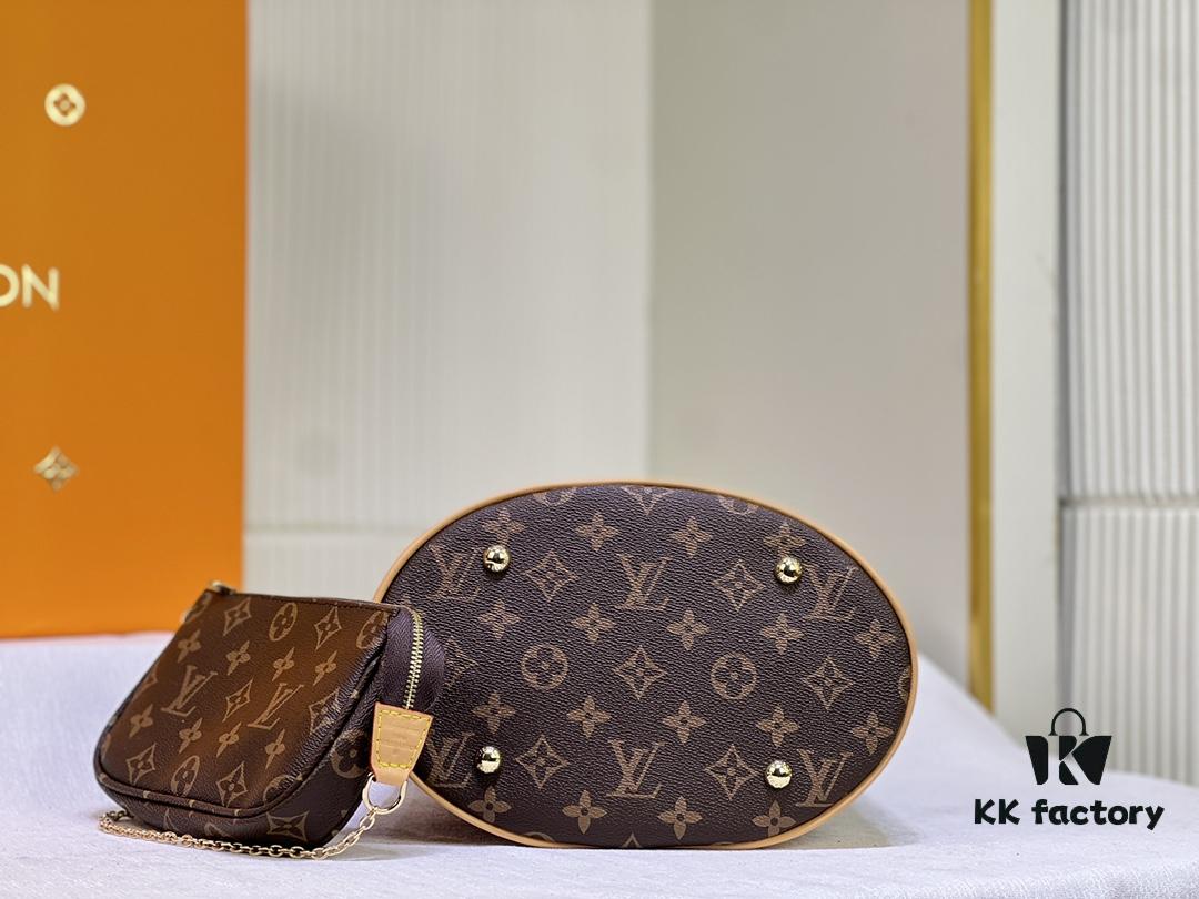 Vintage Yellow Skin High-Quality Original Style Louis Vuitton LV New Women's Shoulder Bag, Drum Bag M42238, Mother-and-Child Bag Design, Practical and Premium Craftsmanship, 23*26*16cm