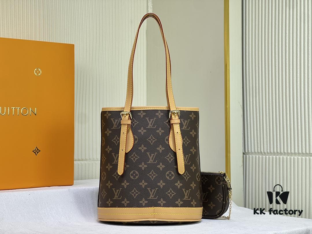 Vintage Yellow Skin High-Quality Original Style Louis Vuitton LV New Women's Shoulder Bag, Drum Bag M42238, Mother-and-Child Bag Design, Practical and Premium Craftsmanship, 23*26*16cm