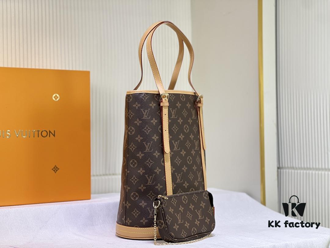Vintage Crocodile Pattern Wax Leather 🔥 M42236 Large Size Authentic Item High-End Quality Highly Acclaimed Mother-and-Child Bag Extremely Practical Louis Vuitton Matched Interior Original Order Version Louis Vuitton LV New Women's Shoulder Bag Round Barrel Bag