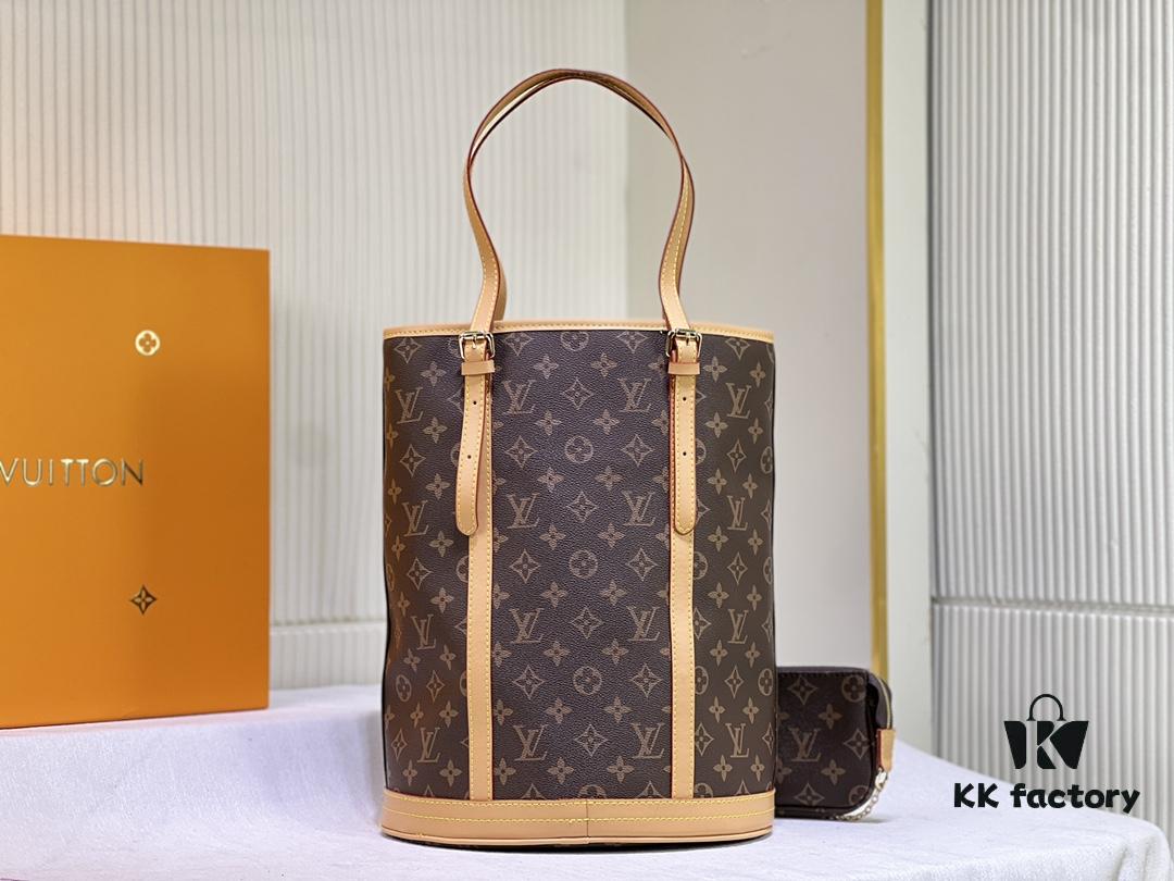 Vintage Crocodile Pattern Wax Leather 🔥 M42236 Large Size Authentic Item High-End Quality Highly Acclaimed Mother-and-Child Bag Extremely Practical Louis Vuitton Matched Interior Original Order Version Louis Vuitton LV New Women's Shoulder Bag Round Barrel Bag