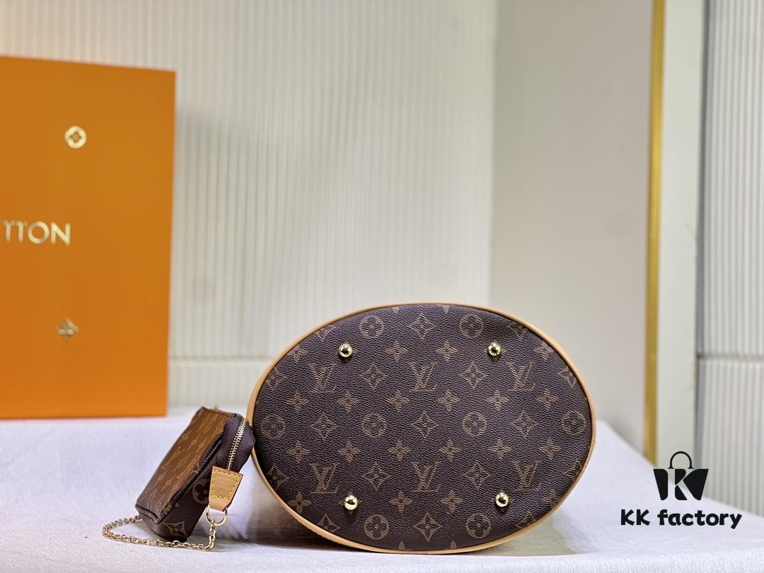 Vintage Crocodile Pattern Wax Leather 🔥 M42236 Large Size Authentic Item High-End Quality Highly Acclaimed Mother-and-Child Bag Extremely Practical Louis Vuitton Matched Interior Original Order Version Louis Vuitton LV New Women's Shoulder Bag Round Barrel Bag