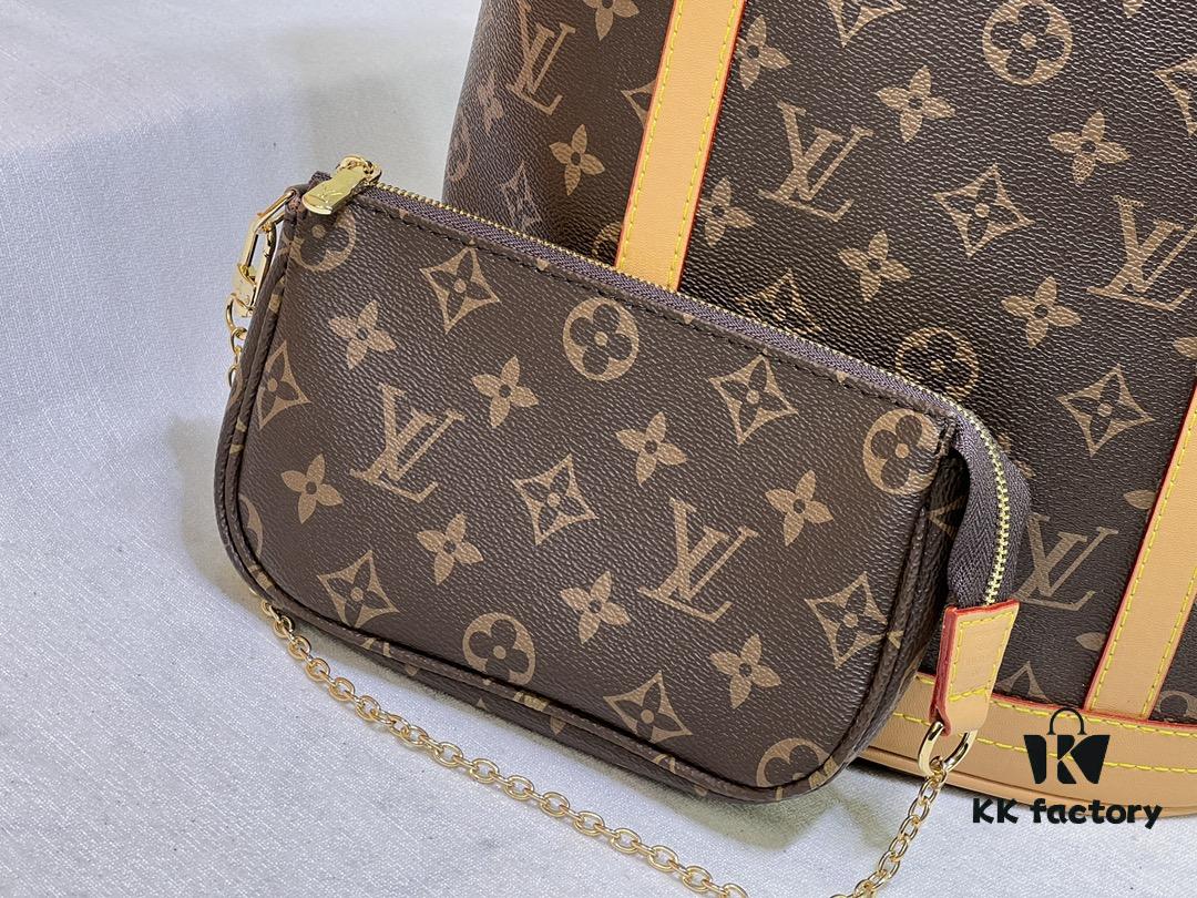 Vintage Crocodile Pattern Wax Leather 🔥 M42236 Large Size Authentic Item High-End Quality Highly Acclaimed Mother-and-Child Bag Extremely Practical Louis Vuitton Matched Interior Original Order Version Louis Vuitton LV New Women's Shoulder Bag Round Barrel Bag