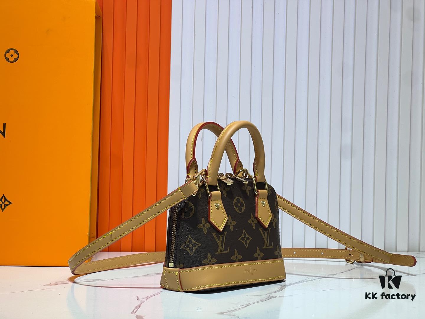 Upgraded Original 【Louis Vuitton Alma Nano Shell Handbag】M82717 Monogram Coffee Check Mini Shell Bag Series