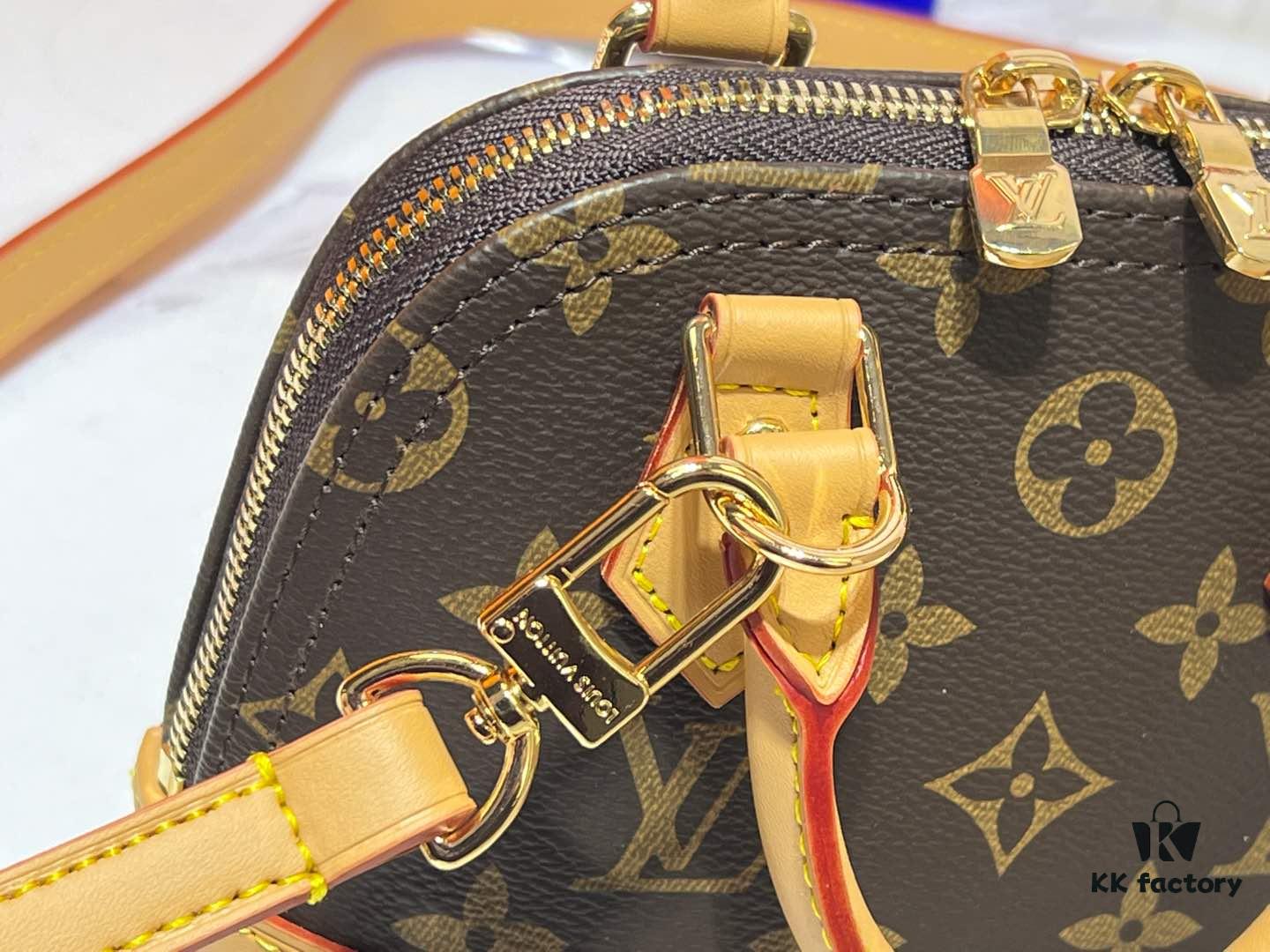 Upgraded Original 【Louis Vuitton Alma Nano Shell Handbag】M82717 Monogram Coffee Check Mini Shell Bag Series