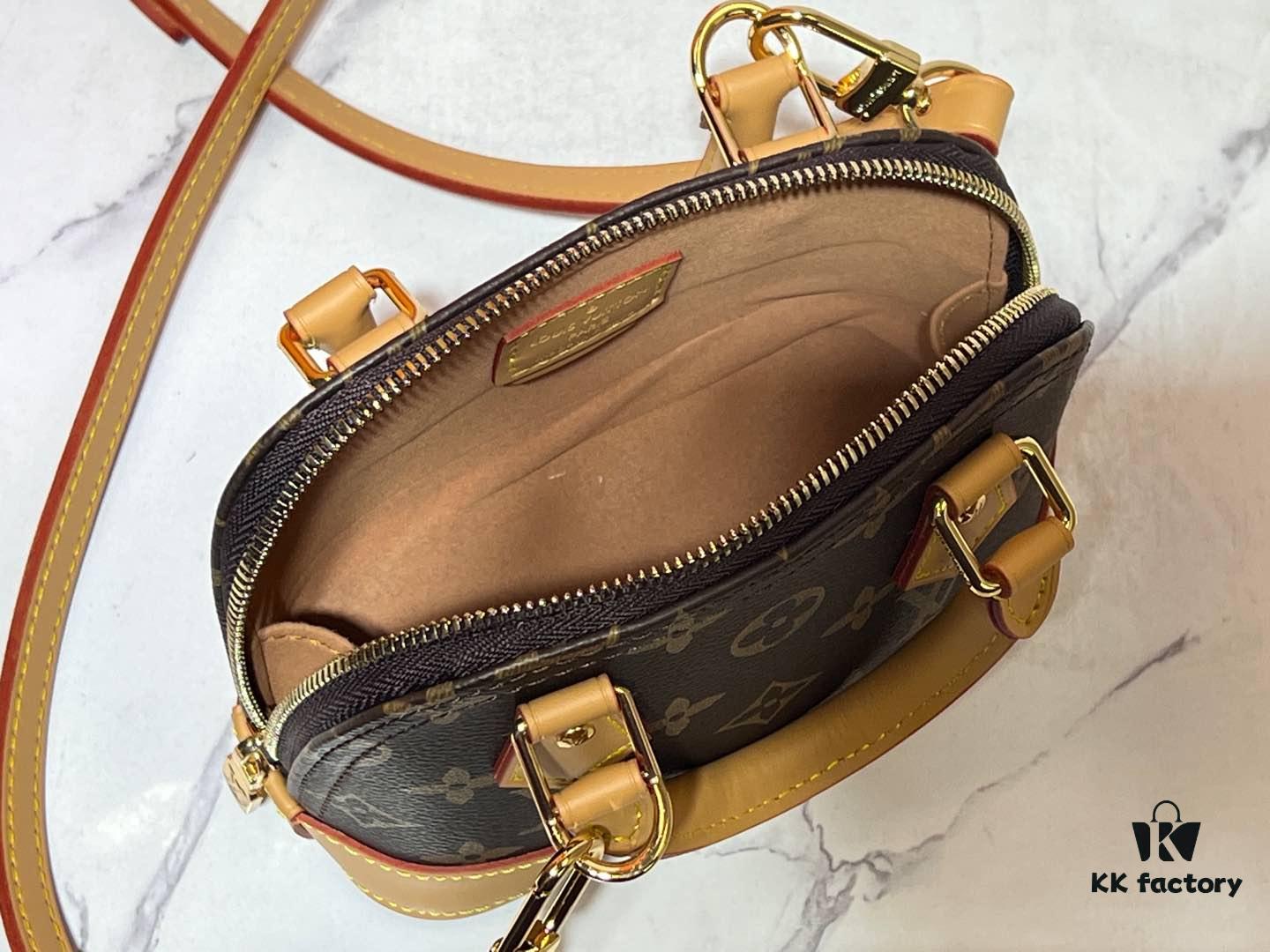 Upgraded Original 【Louis Vuitton Alma Nano Shell Handbag】M82717 Monogram Coffee Check Mini Shell Bag Series