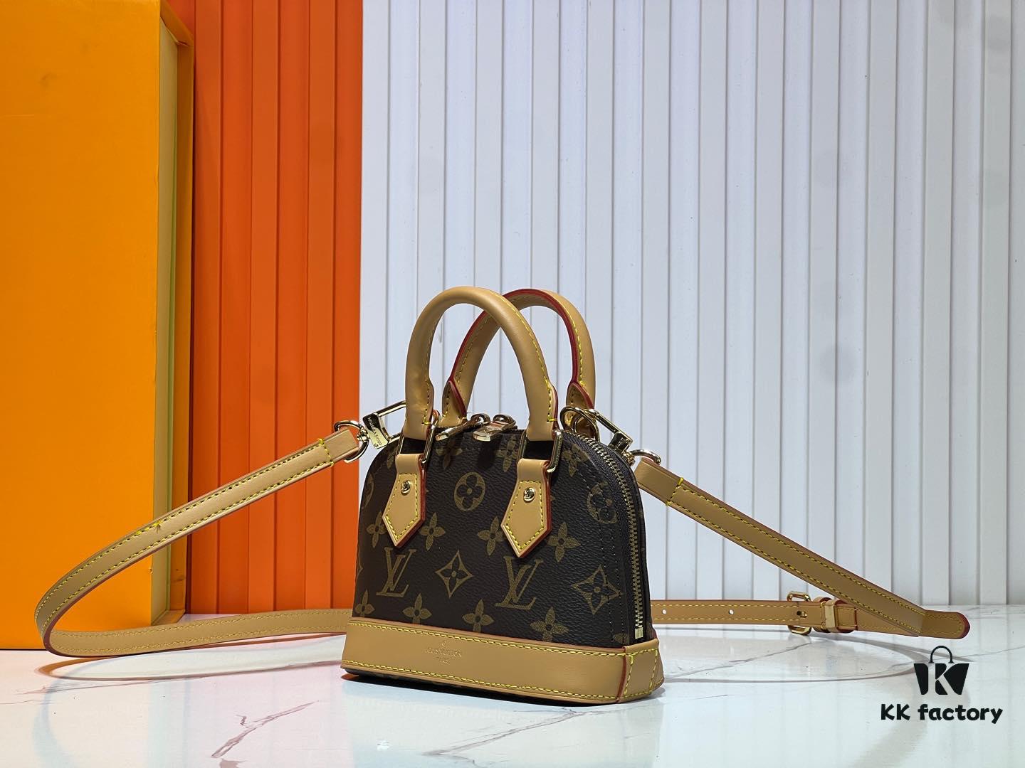 Upgraded Original 【Louis Vuitton Alma Nano Shell Handbag】M82717 Monogram Coffee Check Mini Shell Bag Series