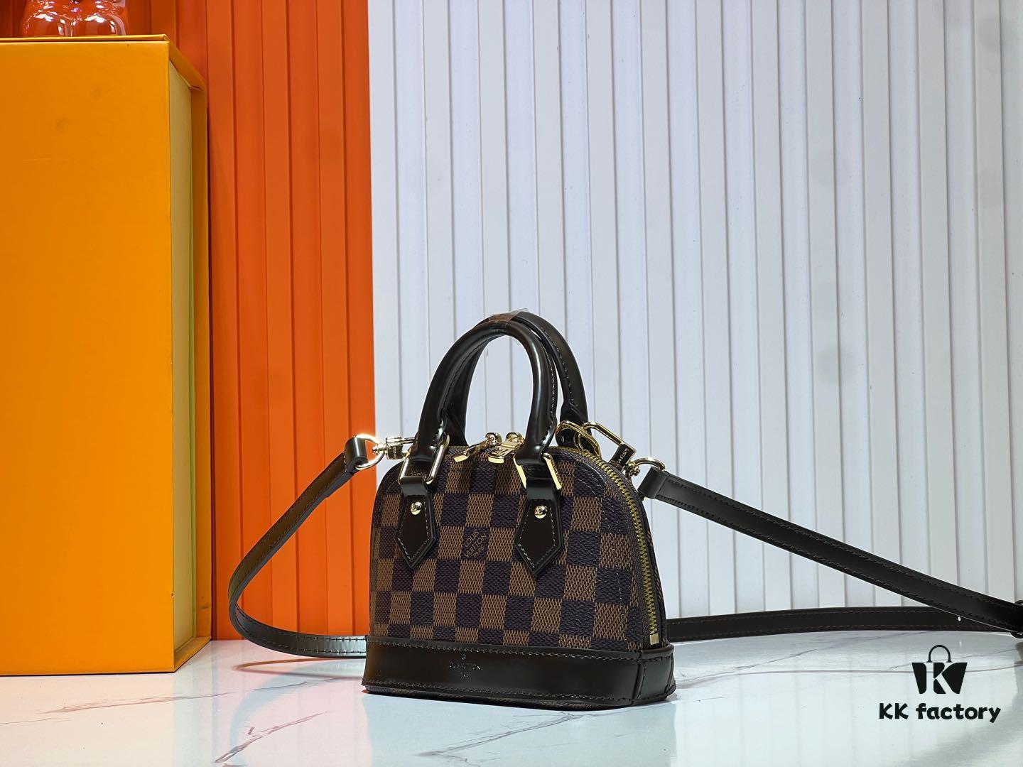 Upgraded Original 【Louis Vuitton Alma Nano Shell Handbag】M82717 Monogram Coffee Check Mini Shell Bag Series