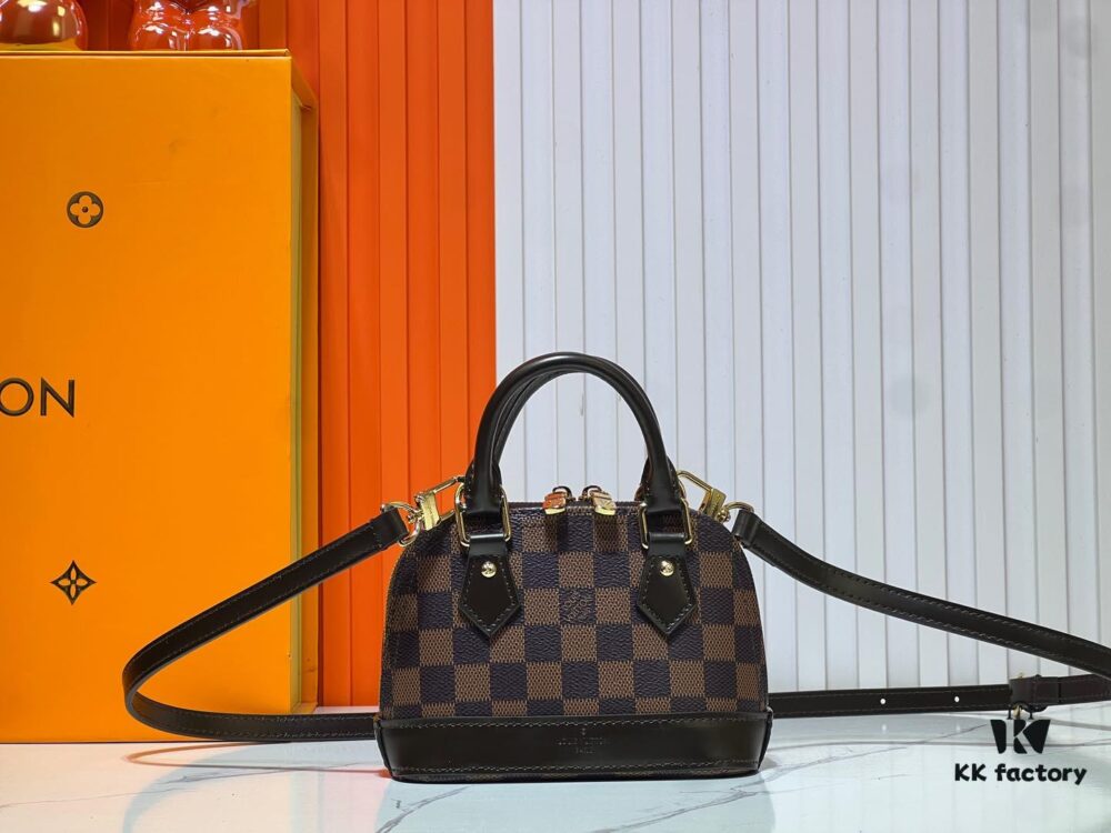Upgraded Original 【Louis Vuitton Alma Nano Shell Handbag】M82717 Monogram Coffee Check Mini Shell Bag Series