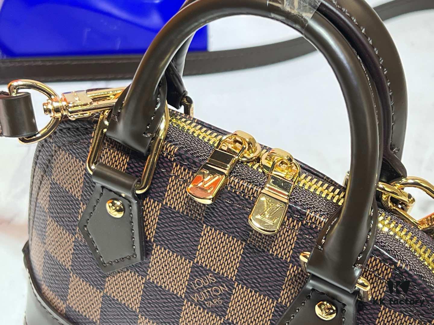 Upgraded Original 【Louis Vuitton Alma Nano Shell Handbag】M82717 Monogram Coffee Check Mini Shell Bag Series