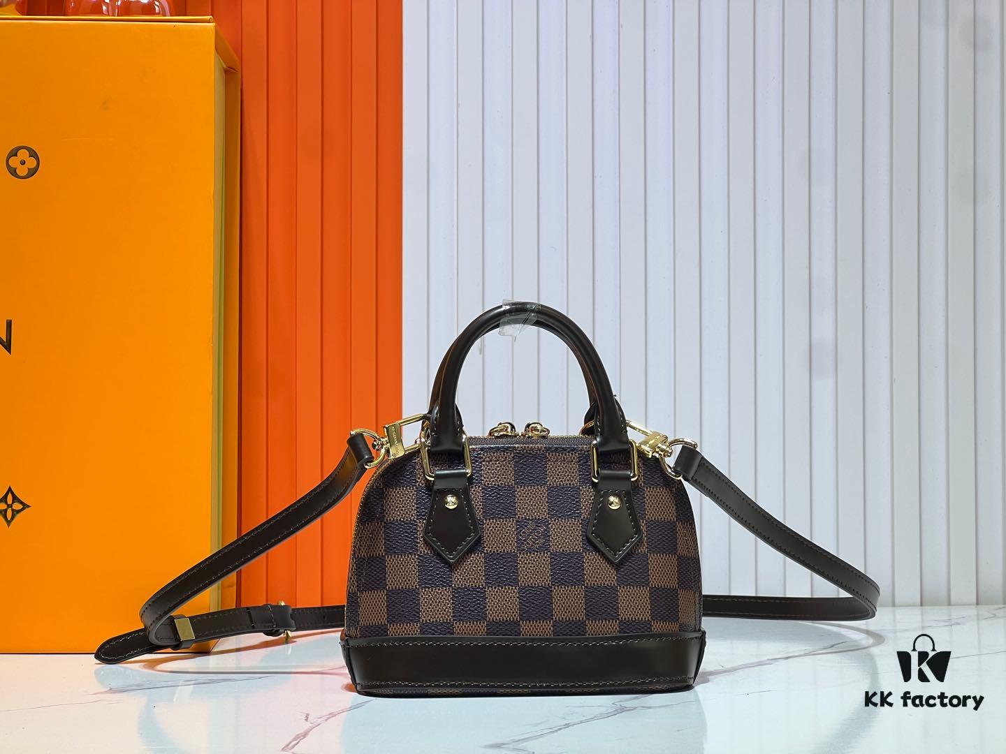 Upgraded Original 【Louis Vuitton Alma Nano Shell Handbag】M82717 Monogram Coffee Check Mini Shell Bag Series