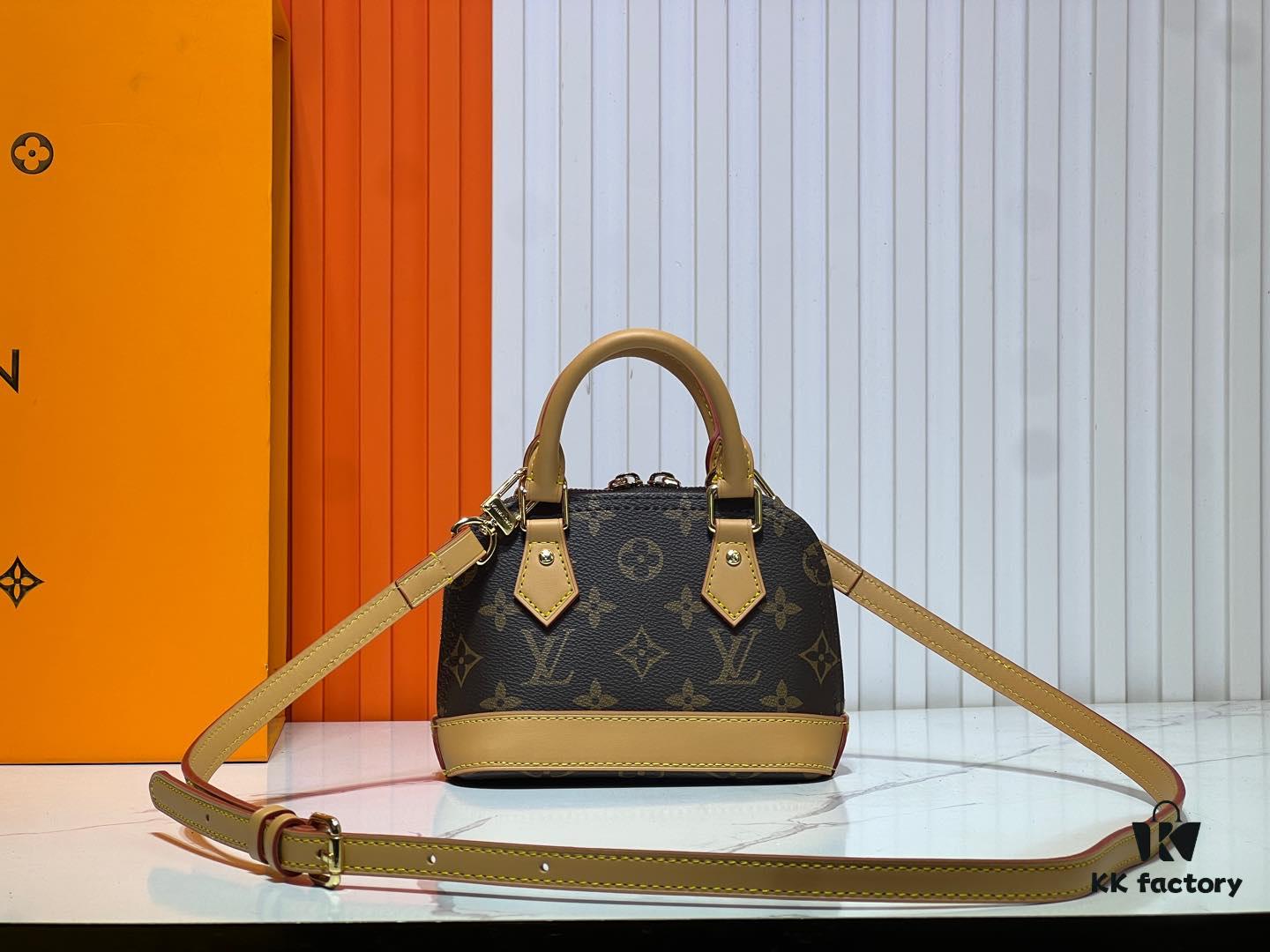 Upgraded Original 【Louis Vuitton Alma Nano Shell Handbag】M82717 Monogram Coffee Check Mini Shell Bag Series