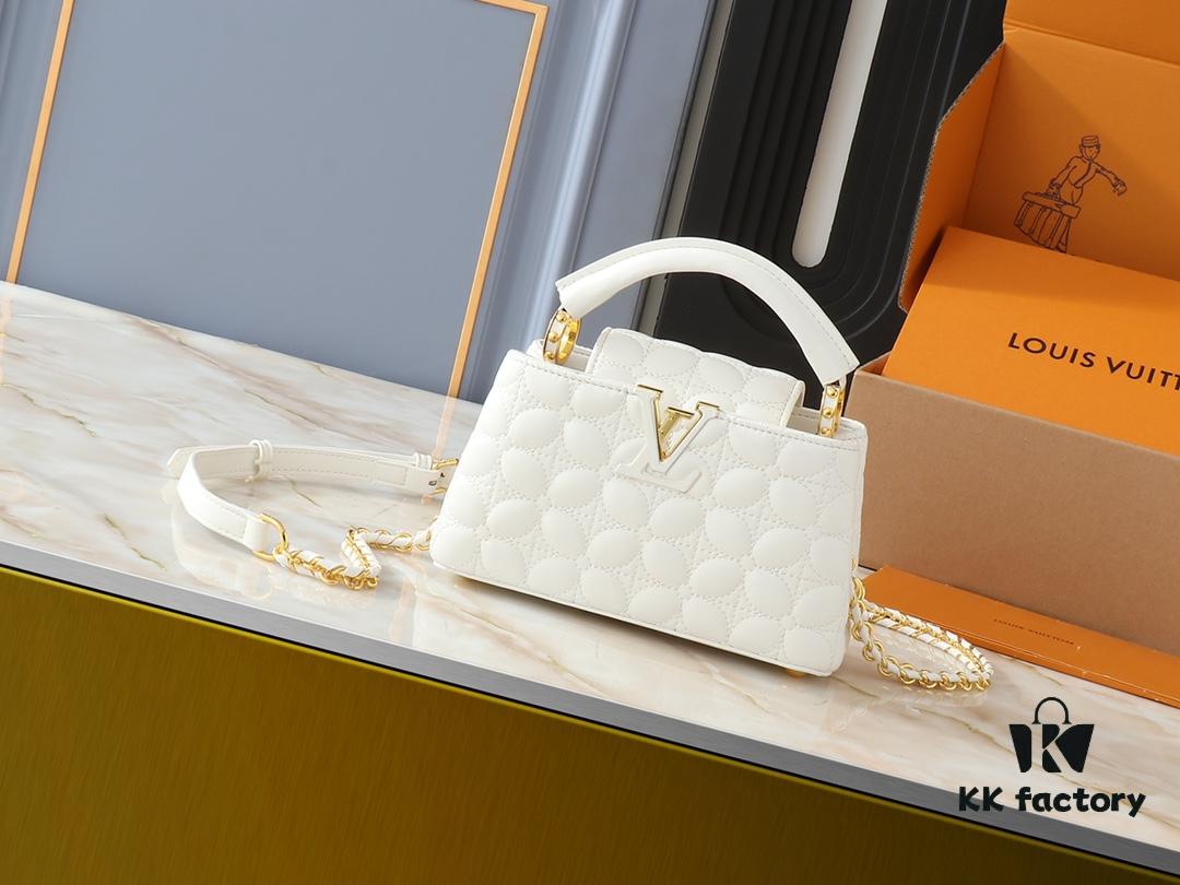 Upgraded Original M23998 M239990 Monogram Embroidered Floral Pattern on Elegant Quilting for Capucines Mini Handbag