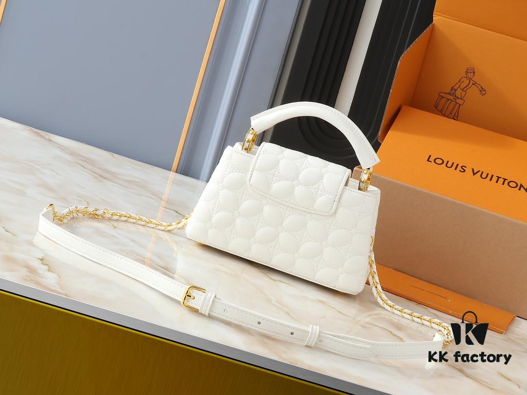 Upgraded Original M23998 M239990 Monogram Embroidered Floral Pattern on Elegant Quilting for Capucines Mini Handbag