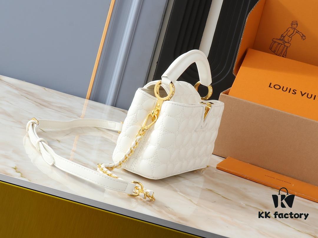 Upgraded Original M23998 M239990 Monogram Embroidered Floral Pattern on Elegant Quilting for Capucines Mini Handbag