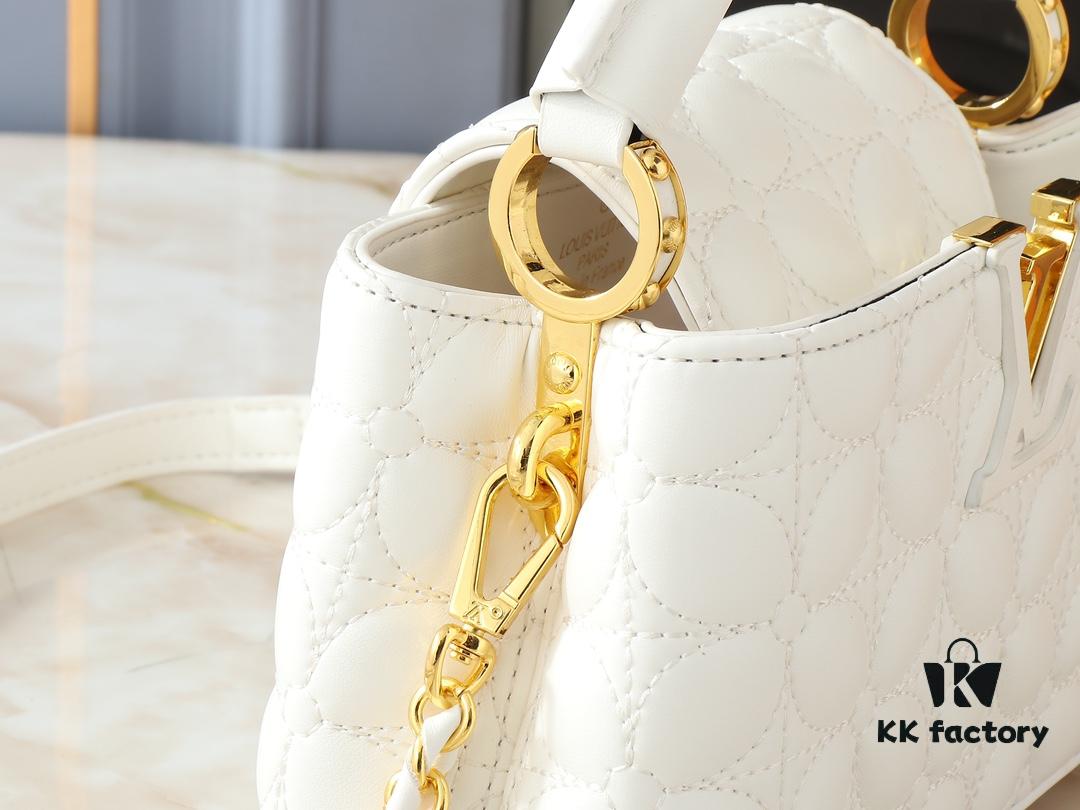 Upgraded Original M23998 M239990 Monogram Embroidered Floral Pattern on Elegant Quilting for Capucines Mini Handbag