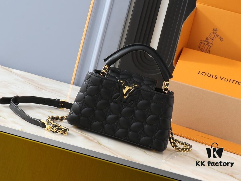 Upgraded Original M23998 M239990 Capucines Mini Bag with Monogram Embroidered Floral on Elegant Quilting