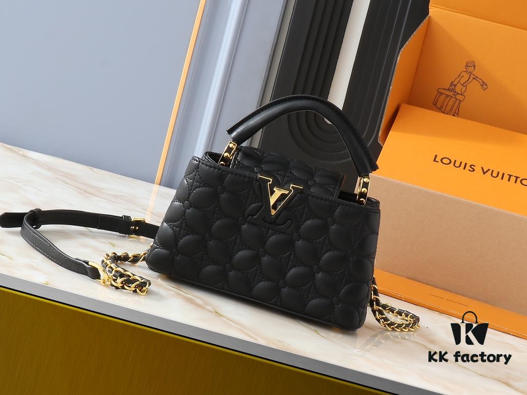 Upgraded Original M23998 M239990 Capucines Mini Bag with Monogram Embroidered Floral on Elegant Quilting