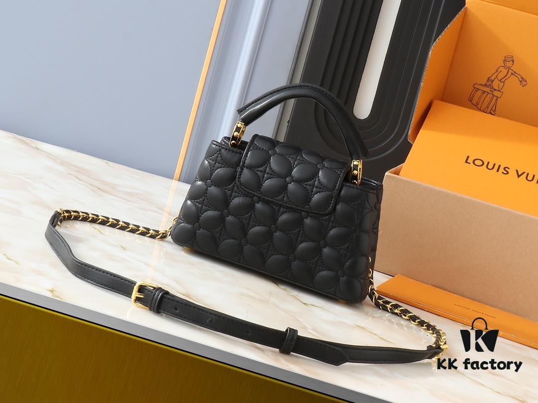 Upgraded Original M23998 M239990 Capucines Mini Bag with Monogram Embroidered Floral on Elegant Quilting