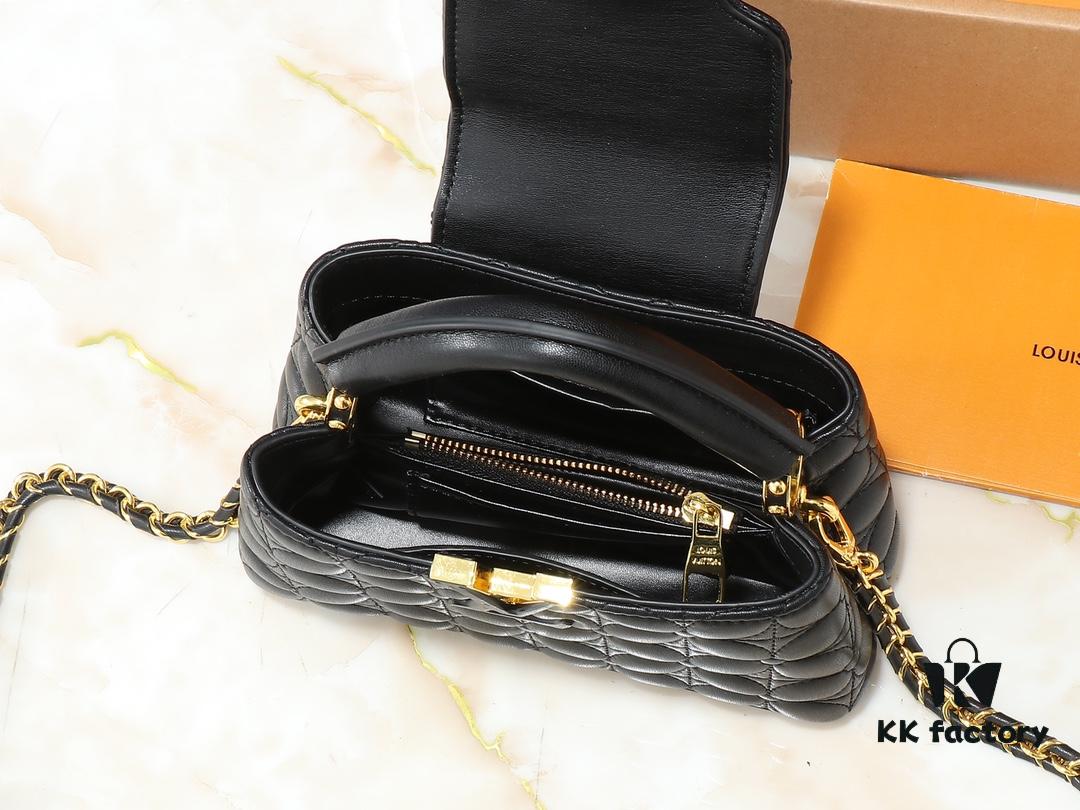 Upgraded Original M23998 M239990 Capucines Mini Bag with Monogram Embroidered Floral on Elegant Quilting