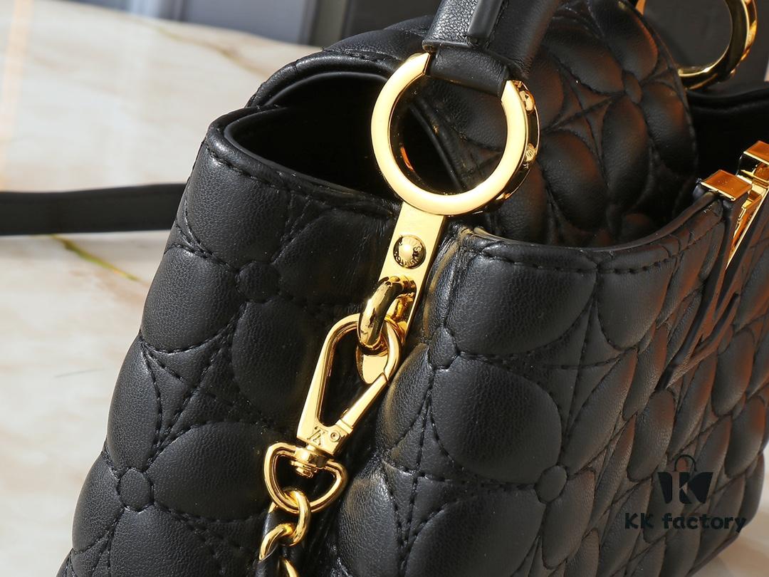 Upgraded Original M23998 M239990 Capucines Mini Bag with Monogram Embroidered Floral on Elegant Quilting