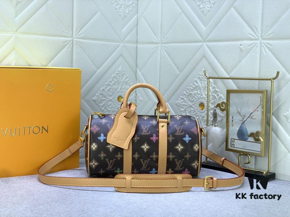 Upgraded Original M46271 Black Flower Orange Chain, Denim Blue, M31044 Orange, M11542 Vintage Flower, M24849 Vintage Colorful Chrysanthemum Keepall 25 Handbag